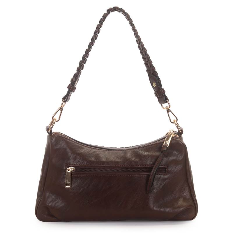 Bolsa tiracolo feminina marrom vista traseira com bolso externo zíper